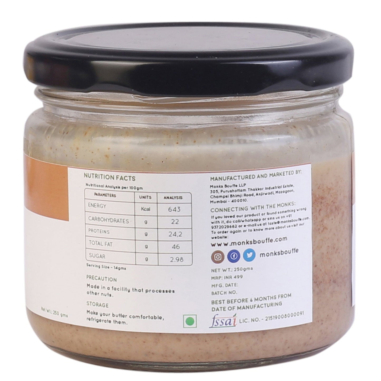 Soulful Creamy Almond Butter - Unsweetened - Monks Bouffe