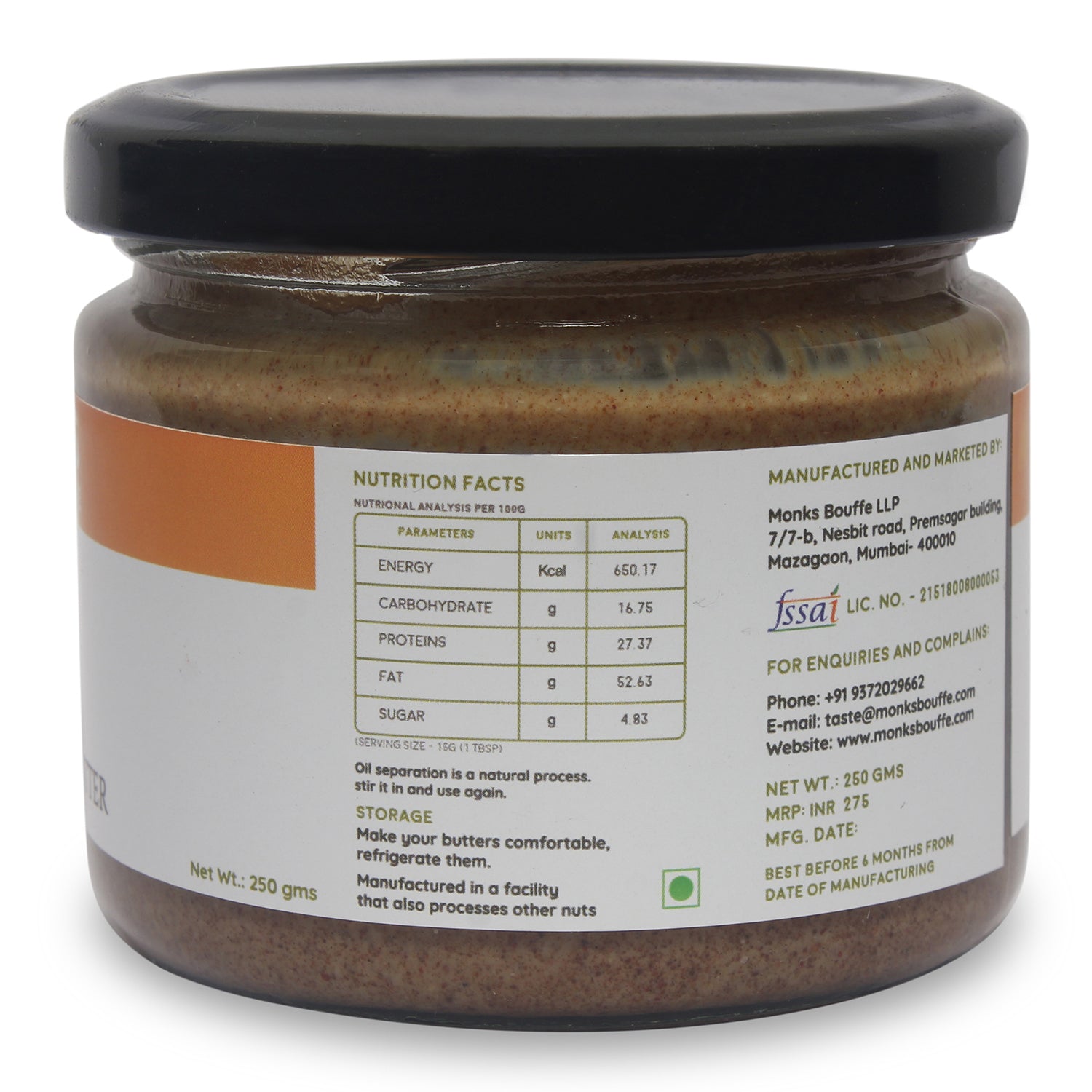 Soulful Organic Creamy Peanut Butter (Jaggery) - Monks Bouffe