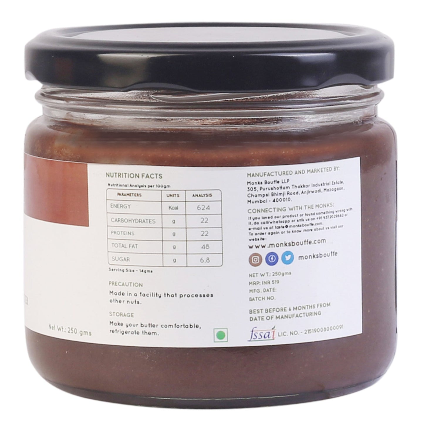 Sublime Chocolate Almond Butter - Monks Bouffe